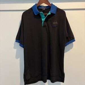 Vintage IBM Olympic Polo Shirt Mens XL Black Colorblock Collar Hilton USA 90s